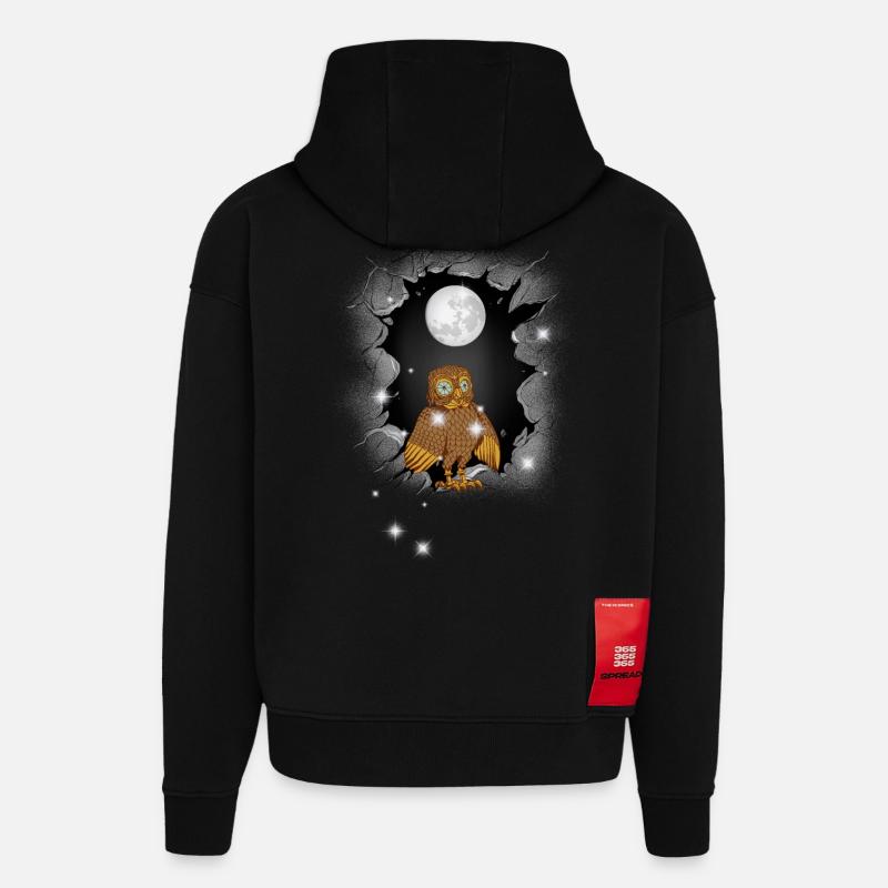Eule Eulen Mond - Hoodie- made by SPREAD - SOLID BLACK