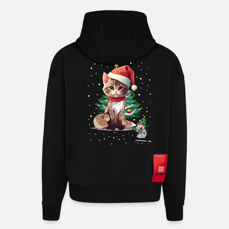 Chat Souris Noël Père Noël - Sweat à capuche bio épais oversize fabriqué en UE - SOLID BLACK