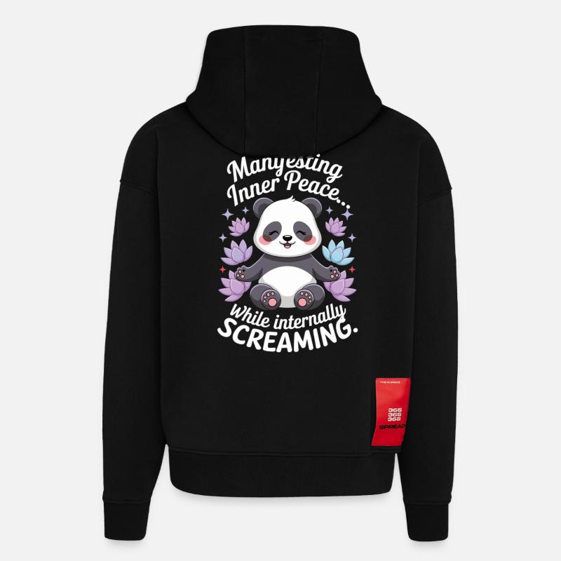 Panda méditer – Zen & Mindfulness - Sweat à capuche bio épais oversize fabriqué en UE - SOLID BLACK