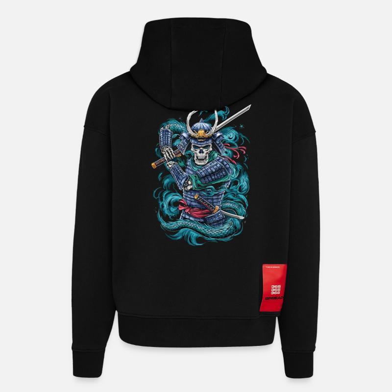 Ghostly Samurai Warrior - Hoodie- made by SPREAD  - SOLID BLACK