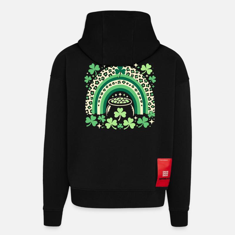 Saint-Patrick arc-en-ciel trèfle chance - Sweat à capuche bio épais oversize fabriqué en UE - SOLID BLACK