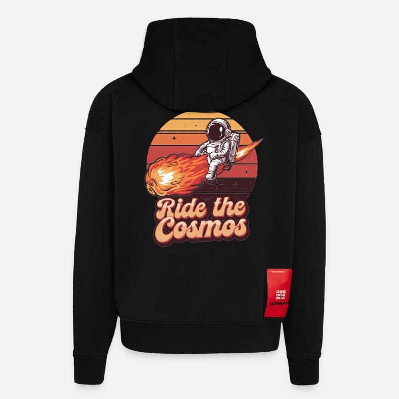 Astronaute sur météorite - Sweat à capuche bio épais oversize fabriqué en UE - SOLID BLACK