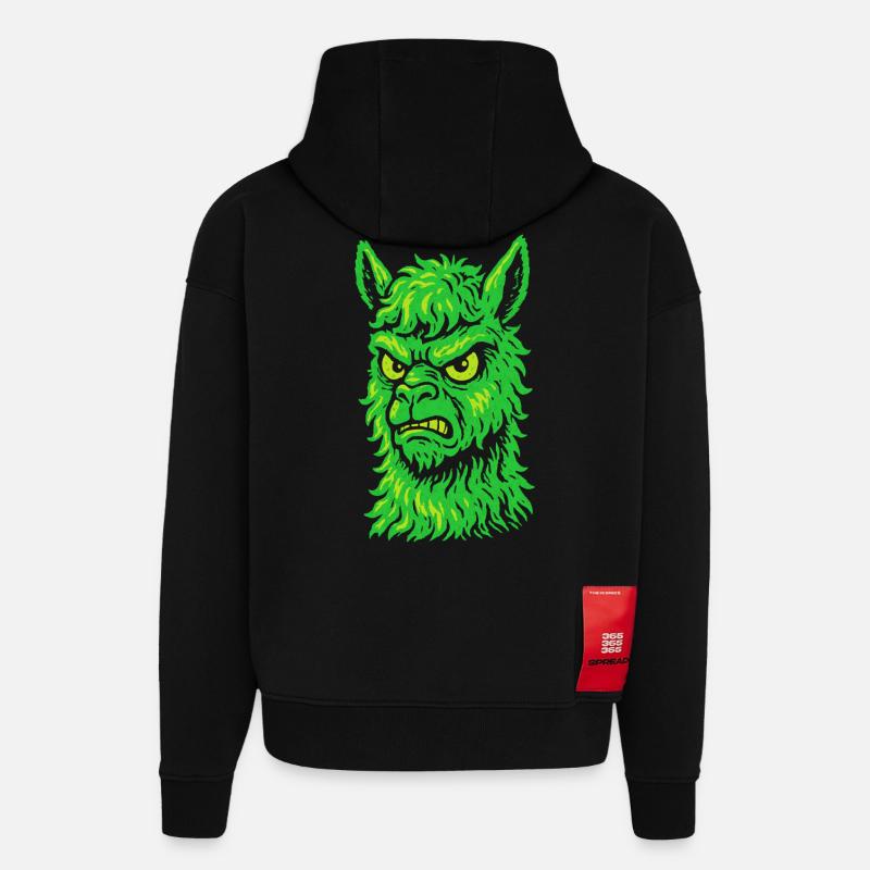 Wütendes Neon-Lama mit Killerblick - Hoodie- made by SPREAD  - SOLID BLACK