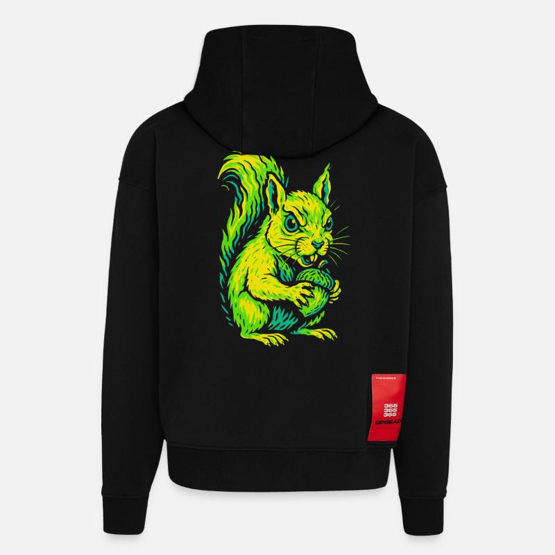 Wütendes Neon-Eichhörnchen mit Nuss - Hoodie- made by SPREAD  - SOLID BLACK