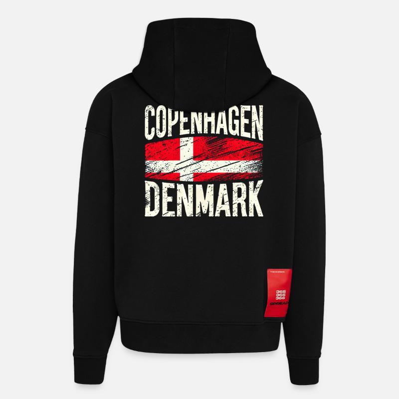 Copenhague Danemark Drapeau - Sweat à capuche bio épais oversize fabriqué en UE - SOLID BLACK