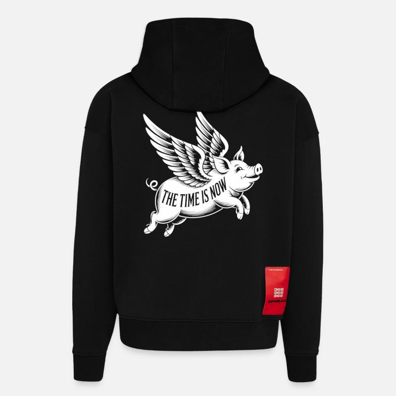Flying pig, clear message - Hoodie- made by SPREAD  - SOLID BLACK