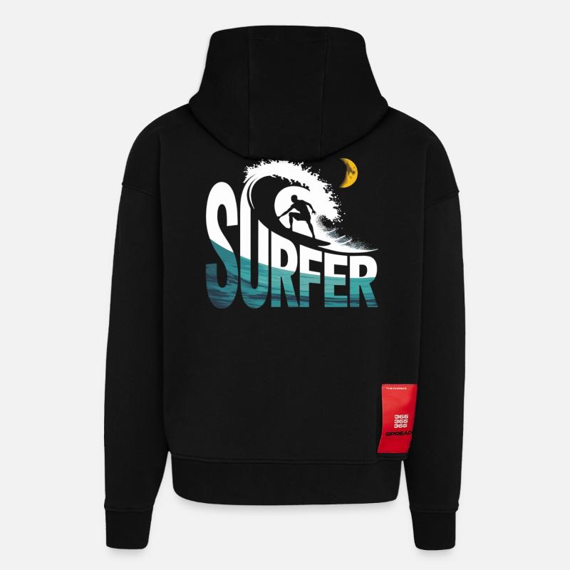 Surfeurs la nuit - Sweat à capuche bio épais oversize fabriqué en UE - SOLID BLACK