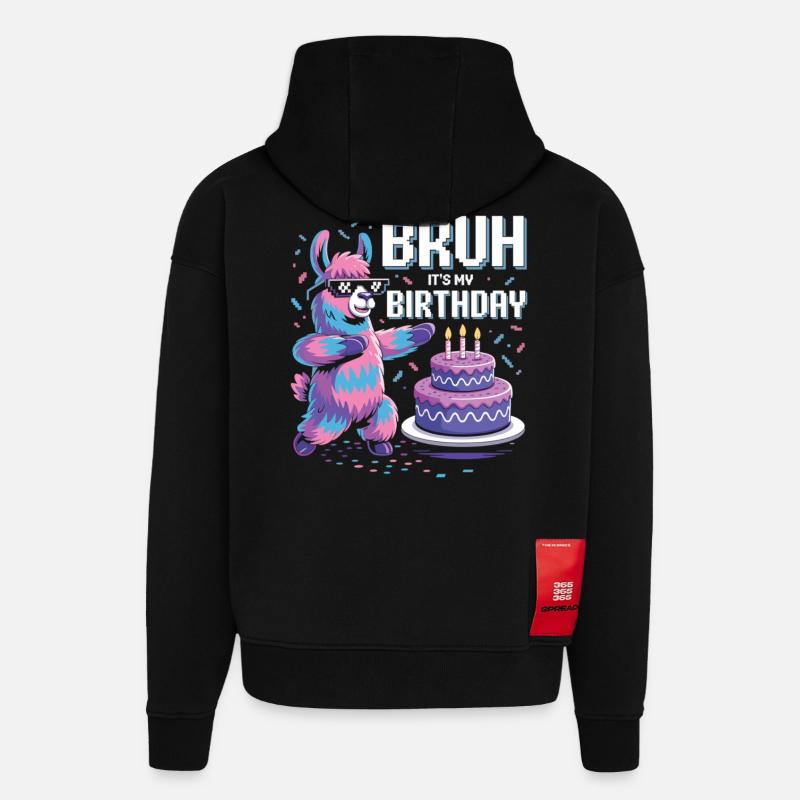 Fête d’anniversaire de lama - Sweat à capuche bio épais oversize fabriqué en UE - SOLID BLACK