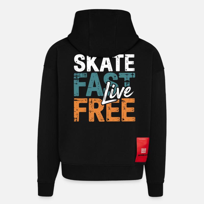 Skate Fast Live Gratuit - Sweat à capuche bio épais oversize fabriqué en UE - SOLID BLACK
