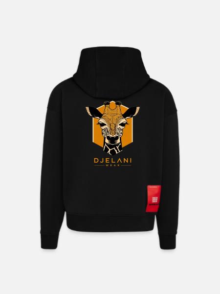 Geometric Giraffe in Ochre - Hoodie- made by SPREAD - SOLID BLACK