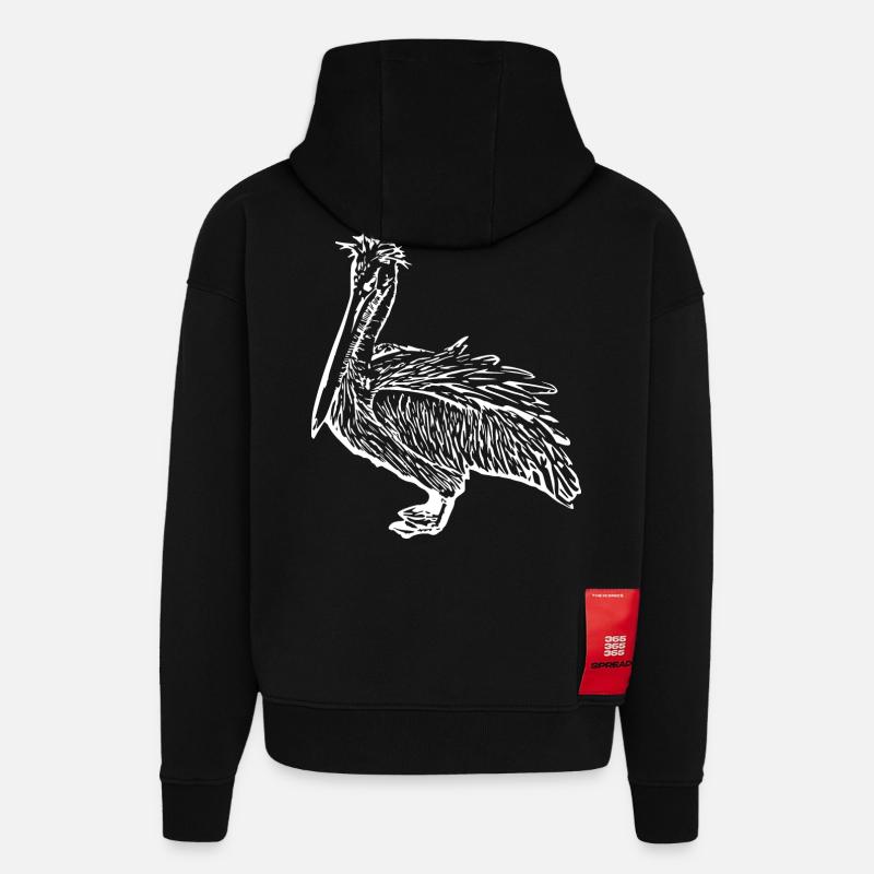 Pélicans Oiseaux Oiseaux Pelecanus - Sweat à capuche bio épais oversize fabriqué en UE - SOLID BLACK