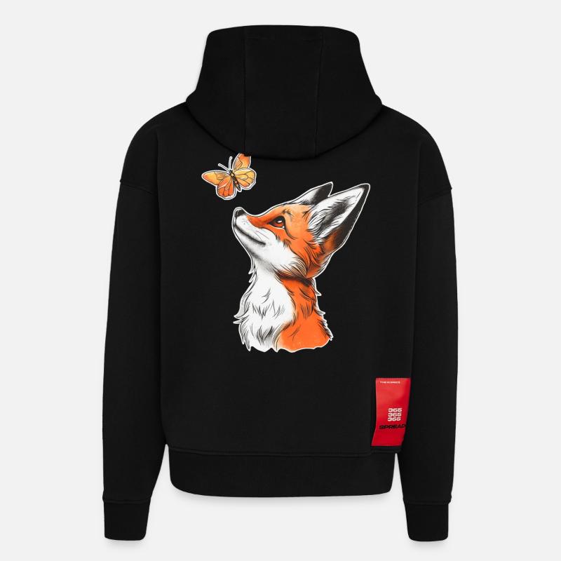 Fuchs mit Schmetterling - Hoodie- made by SPREAD  - SOLID BLACK