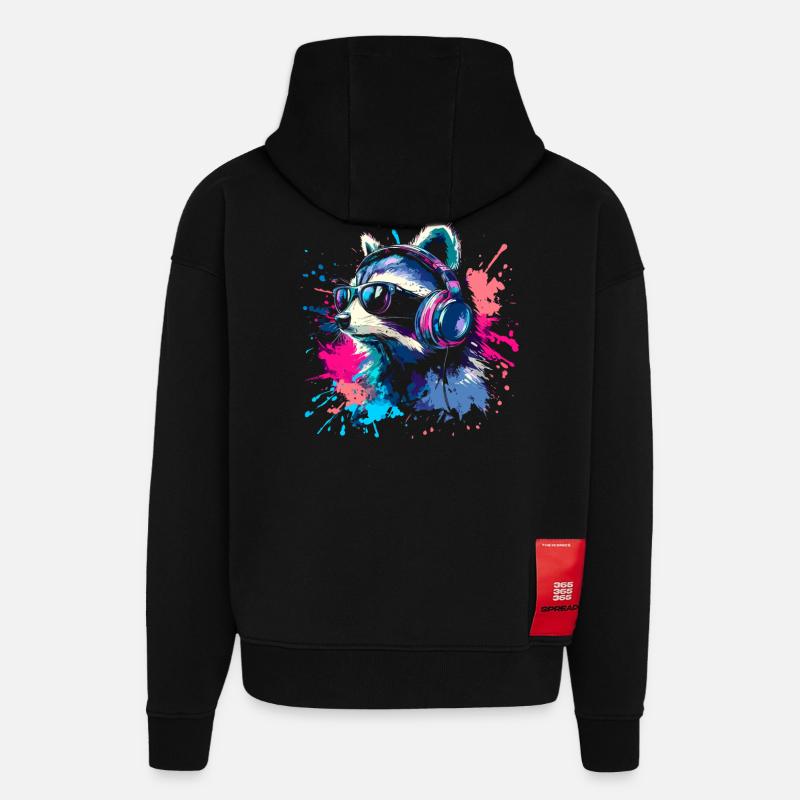 Bunter Zocker Waschbär mit Headset - Hoodie- made by SPREAD - SOLID BLACK