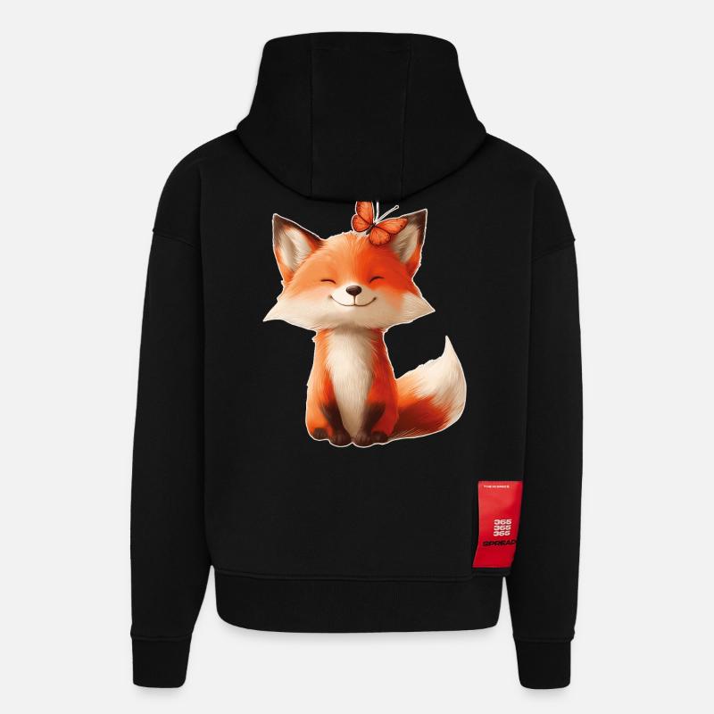 Fuchs mit Schmetterling - Hoodie- made by SPREAD  - SOLID BLACK