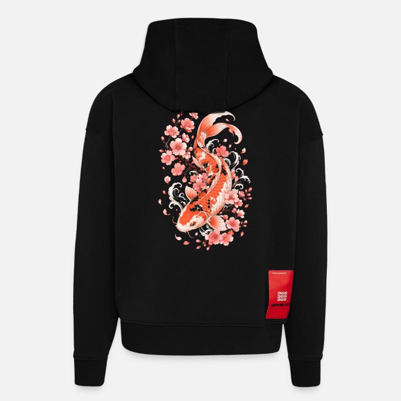 Koi Sakura Flow - Hoodie- made by SPREAD  - SOLID BLACK