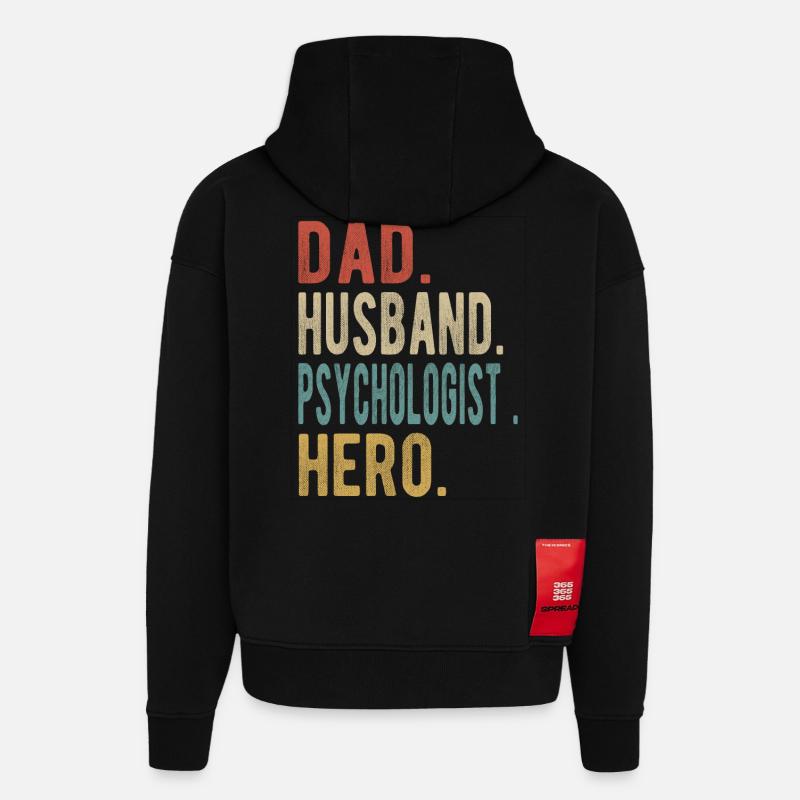 Psychologue Papa Husband Hero - Sweat à capuche bio épais oversize fabriqué en UE - SOLID BLACK