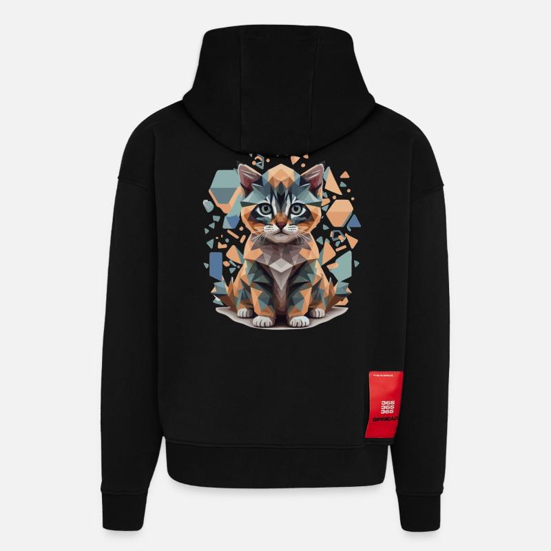 Polygon Katze Low-Poly - Hoodie- made by SPREAD  - SOLID BLACK