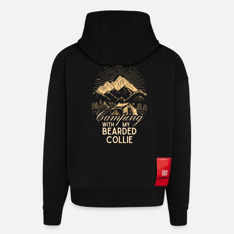Camping Collie barbu - Sweat à capuche bio épais oversize fabriqué en UE - SOLID BLACK