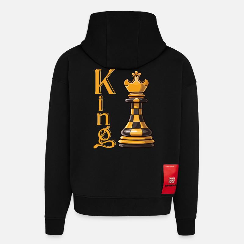 Roi des échecs Élégance - Sweat à capuche bio épais oversize fabriqué en UE - SOLID BLACK