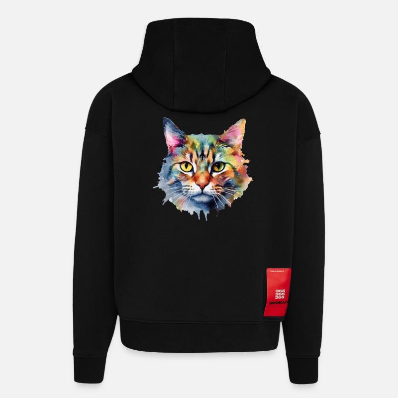 Chat - Sweat à capuche bio épais oversize fabriqué en UE - SOLID BLACK