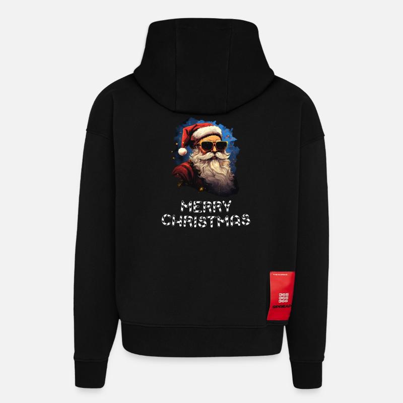 Père Noël - Marry Christmas - Sweat à capuche bio épais oversize fabriqué en UE - SOLID BLACK