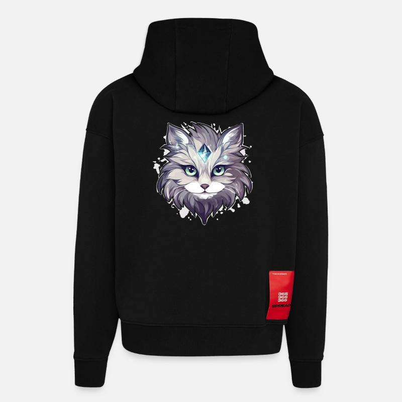 Chat - illustration - Sweat à capuche bio épais oversize fabriqué en UE - SOLID BLACK