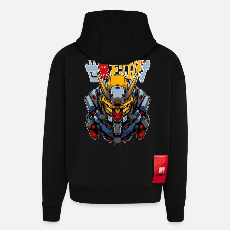 Robots d’anime ! - Sweat à capuche bio épais oversize fabriqué en UE - SOLID BLACK