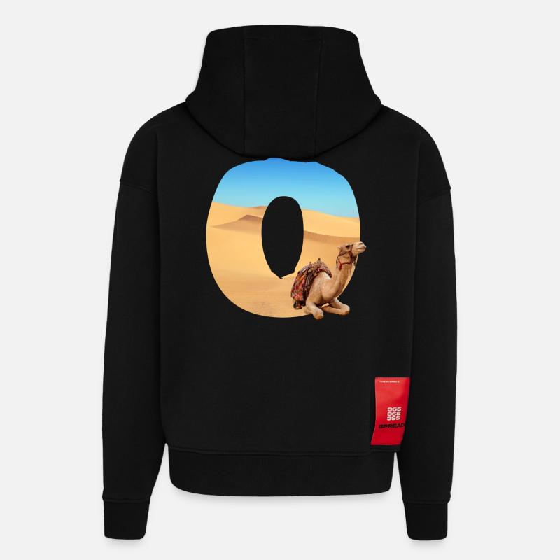 désert avec kamel o - Sweat à capuche bio épais oversize fabriqué en UE - SOLID BLACK