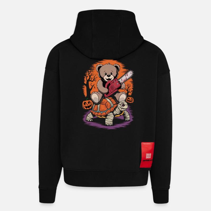 Halloween Teddy Bear Turtle Chainsaw - Hoodie- made by SPREAD  - SOLID BLACK