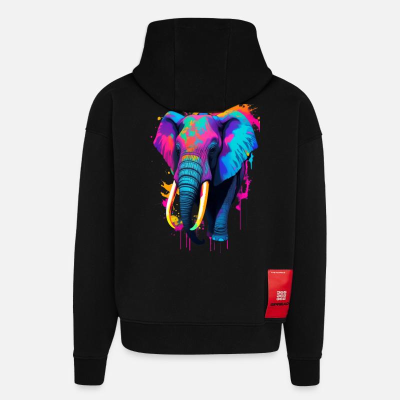 Éléphant - Sweat à capuche bio épais oversize fabriqué en UE - SOLID BLACK