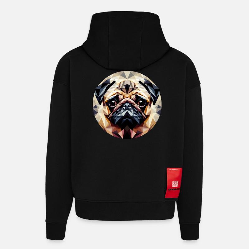 Polygoner Mops Hund Rund - Hoodie- made by SPREAD  - SOLID BLACK