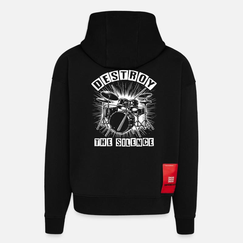 Batterie Batteur Destroy Silence Rockband - Sweat à capuche bio épais oversize fabriqué en UE - SOLID BLACK