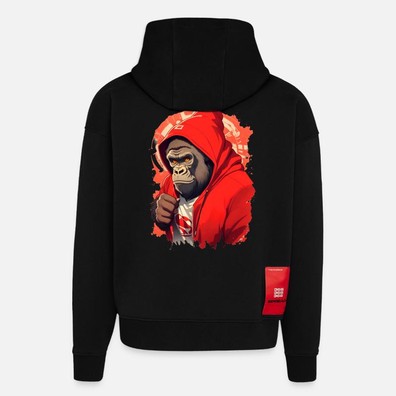 Gorille à capuche rouge - Sweat à capuche bio épais oversize fabriqué en UE - SOLID BLACK