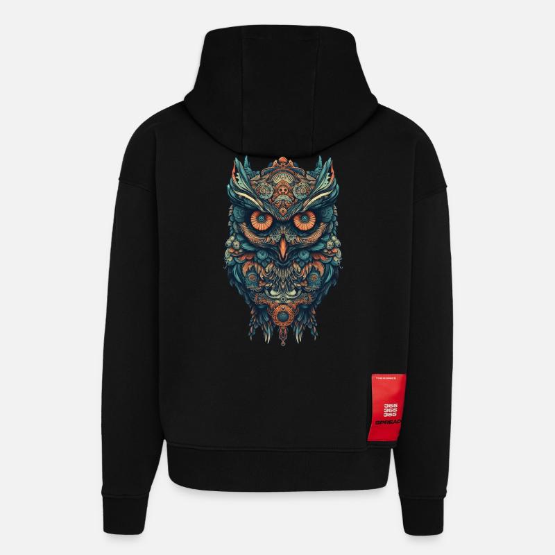 Mythical boho owl with surreal patterns - Hoodie- made by SPREAD  - SOLID BLACK