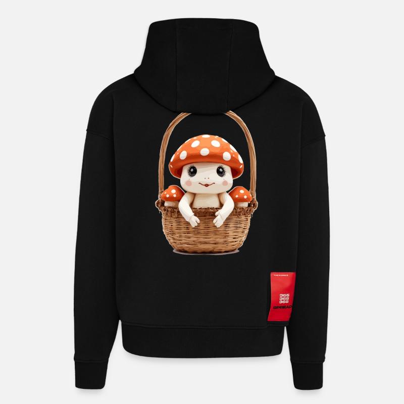 Cute toadstool in basket - Hoodie- made by SPREAD  - SOLID BLACK