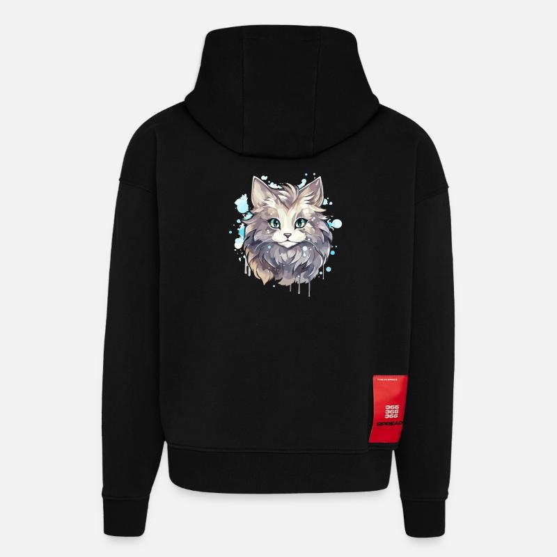 Chat - illustration - Sweat à capuche bio épais oversize fabriqué en UE - SOLID BLACK