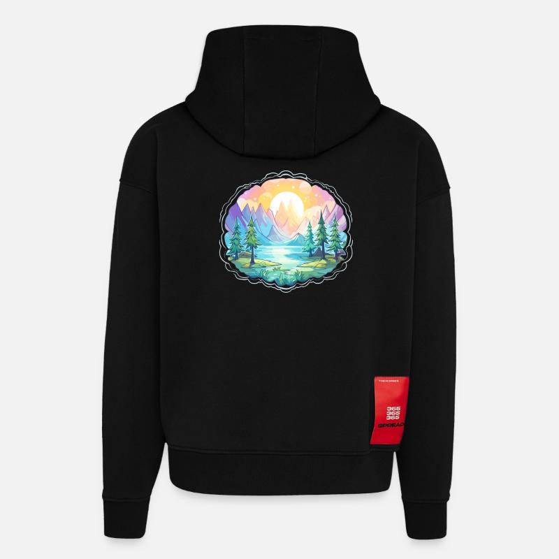 Paysage - Illustration - Sweat à capuche bio épais oversize fabriqué en UE - SOLID BLACK