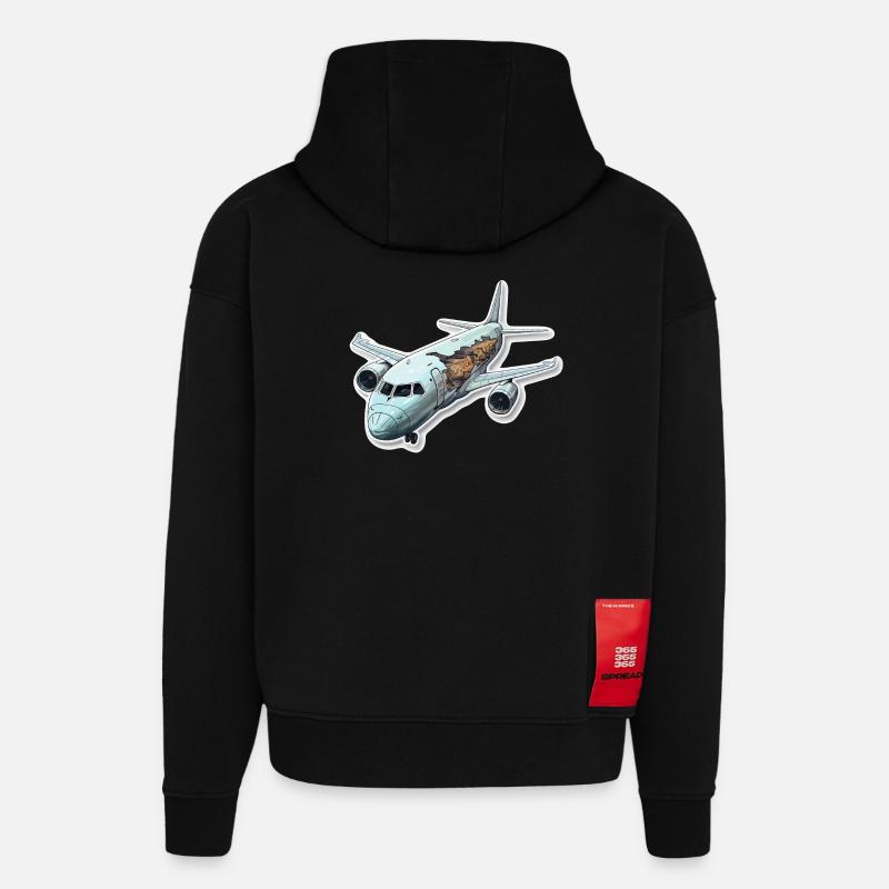 Avion - illustration - Sweat à capuche bio épais oversize fabriqué en UE - SOLID BLACK