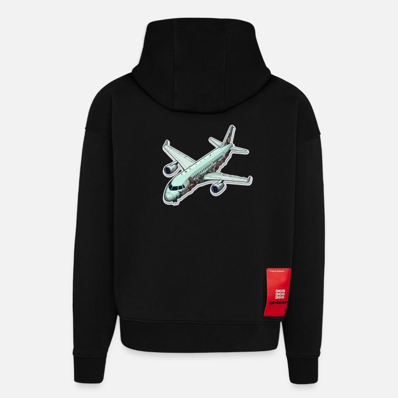 Avion - illustration - Sweat à capuche bio épais oversize fabriqué en UE - SOLID BLACK