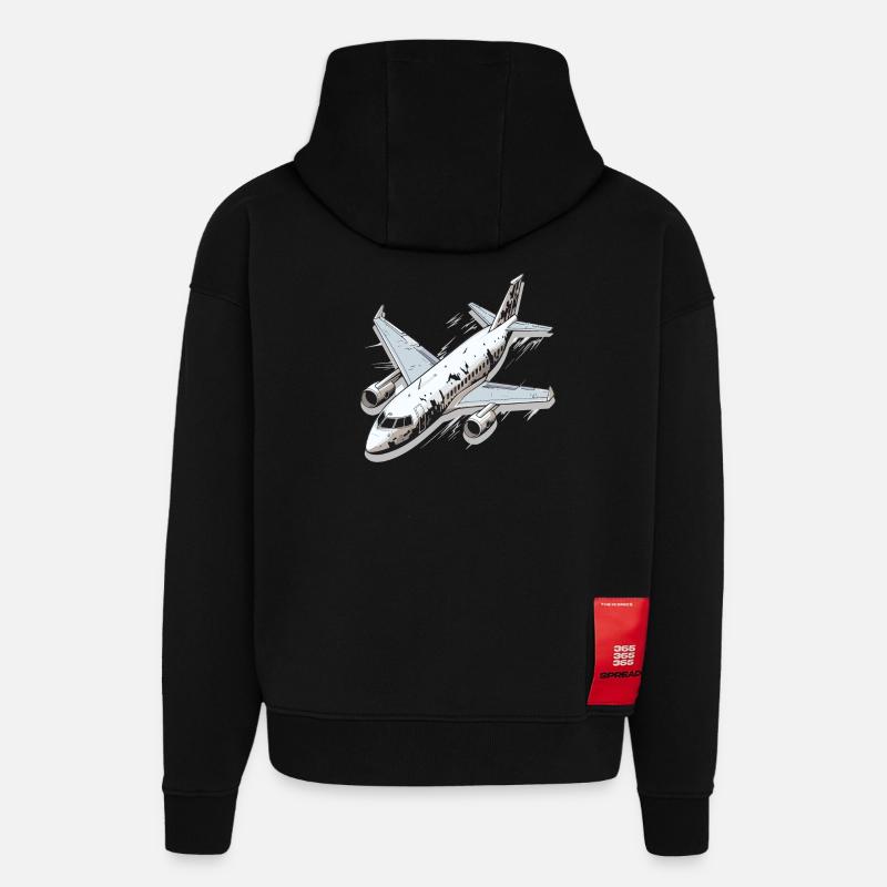 Avion - illustration - Sweat à capuche bio épais oversize fabriqué en UE - SOLID BLACK