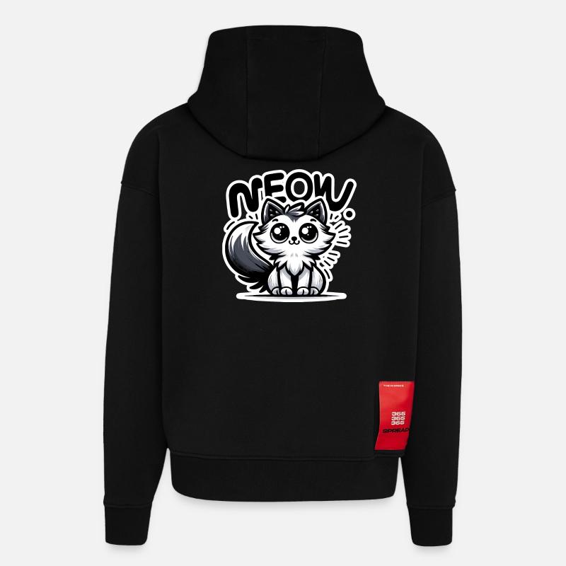 Miaou - Illustration de chat - Sweat à capuche bio épais oversize fabriqué en UE - SOLID BLACK