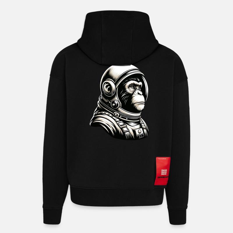 Singe pensif astronaute cosmos - Sweat à capuche bio épais oversize fabriqué en UE - SOLID BLACK