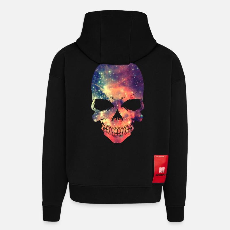 Universe - Space - Galaxy Skull - Sweat à capuche bio épais oversize fabriqué en UE - SOLID BLACK