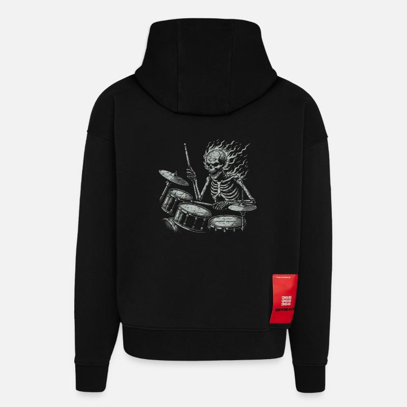 Drummer Skull Skelett am Drumset - Hoodie- made by SPREAD - SOLID BLACK