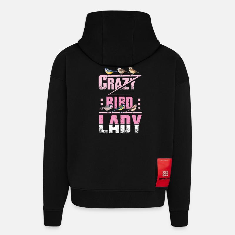 Crazy Bird Lady - Sweat à capuche bio épais oversize fabriqué en UE - SOLID BLACK