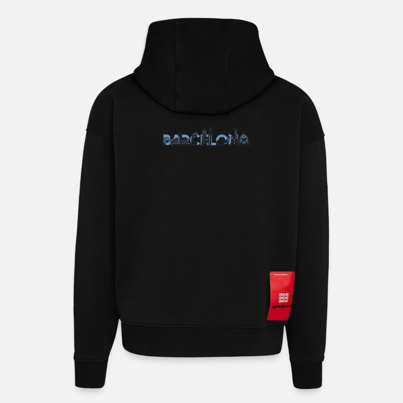 Barcelona Skyline Tshirt - Sweat à capuche bio épais oversize fabriqué en UE - SOLID BLACK