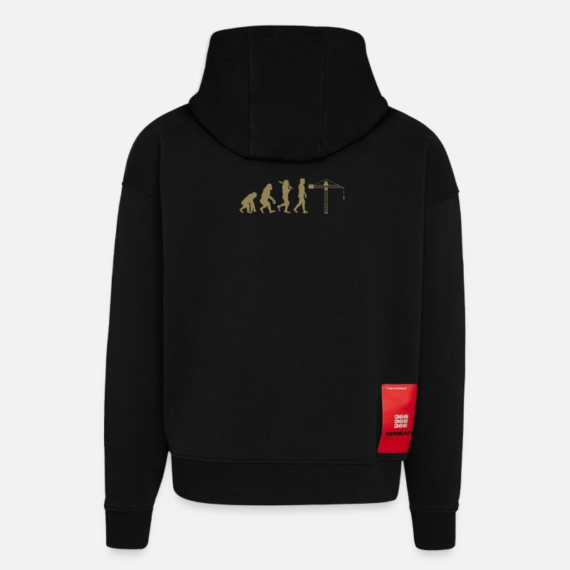Évolution du grutier - Sweat à capuche bio épais oversize fabriqué en UE - SOLID BLACK