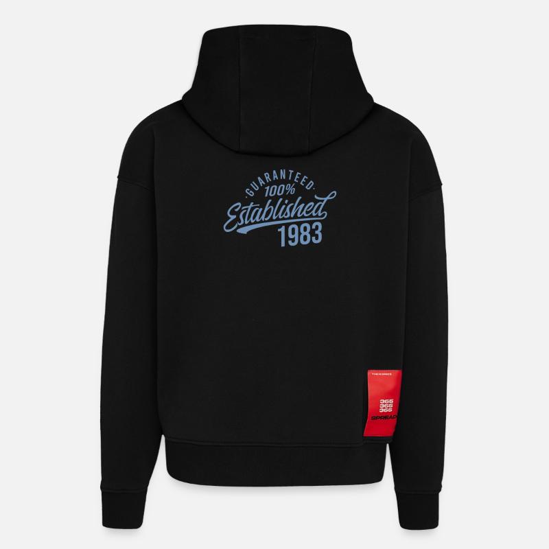 Garanti Établi en 1983 Anniversaire - Sweat à capuche bio épais oversize fabriqué en UE - SOLID BLACK