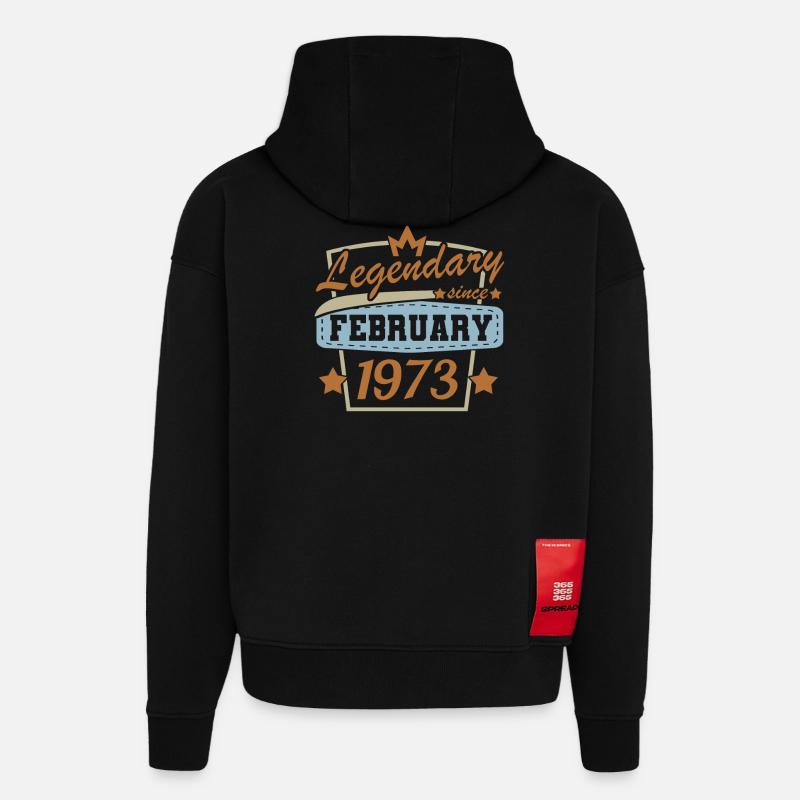 Février 1973 Rétro Anniversaire - Sweat à capuche bio épais oversize fabriqué en UE - SOLID BLACK