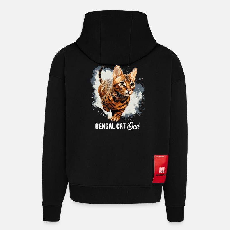 Chat du Bengale - Sweat à capuche bio épais oversize fabriqué en UE - SOLID BLACK